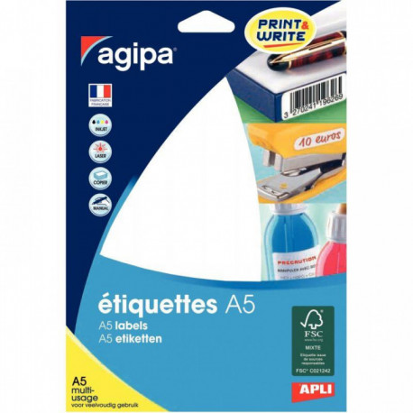 ETIQUETTES ADHESIVES A5 45x80 BLANCHES ETUI DE 96 PEFC