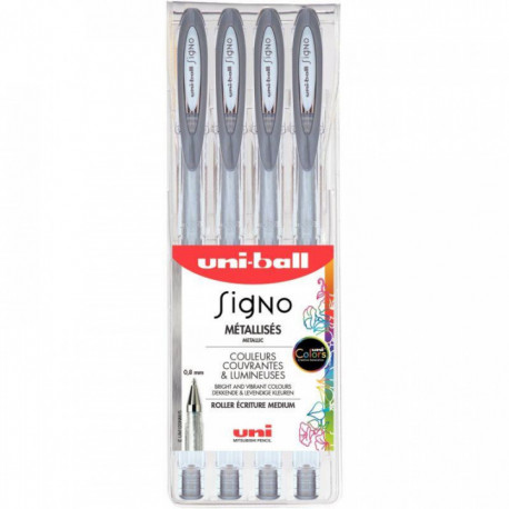 STYLOS SIGNO FANTASTIC GEL METALLISES POCHETTE DE 4 ARGENT UM120NM/4 AR