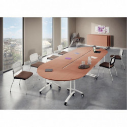 TABLE ABATTANTE 1/2 LUNE L165XP82,5CM PLATEAU HÊTRE CLAIR/PIÉTEMENT ALU