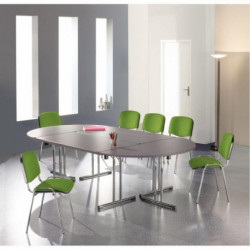 TABLE PLIANTE DEMI-LUNE L140XP70CM PLATEAU GRIS CLAIR/PIÉTEMENT CHROMÉ