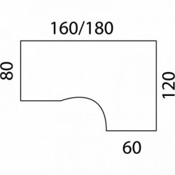 PLAN COMPACT 90° ONYX RETOUR GAUCHE L..160 X P.120 ET 60 CM PLATEAU CHÊNE CLAIR/PIÈTEMENT ANTHRACITE