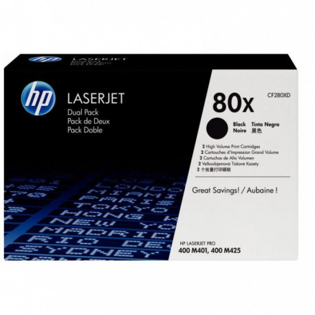 LOT DE 2 CARTOUCHES LASER À LA MARQUE HP CF280XD NOIR HAUTE CAPACITÉ