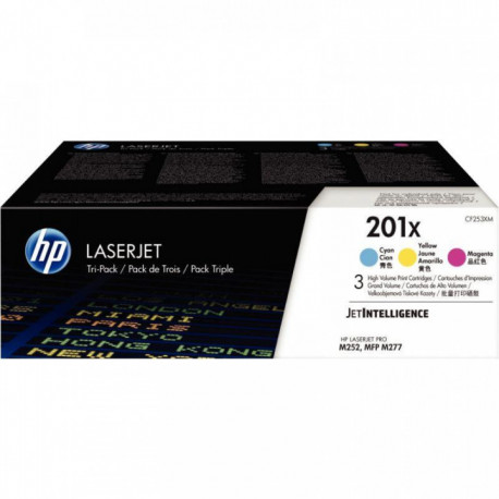 LOT DE 3 CARTOUCHES LASER À LA MARQUE HP CF253XM CYAN,MAGENTA,JAUNE HAUTE CAPACI