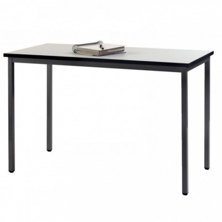 TABLE PIEDS FIXES PLATEAU GRIS 120X60CM PIÈTEMENT NOIR