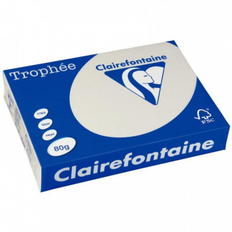 RAMETTE DE 500 FEUILLES DE PAPIER 80G DE FORMAT A4 GRIS PERLE TROPHEE CLAIREFONT