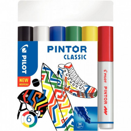 MARQUEURS PINTOR CLASSIC *POCH x6* MEDIUM NOIR BLEU VERT JAUNE BLANC ROUGE