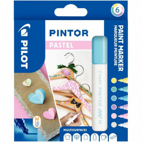 MARQUEURS PINTOR PASTEL *POCH x6* Medium - Bleu Jaune Violet Vert Rose Blanc