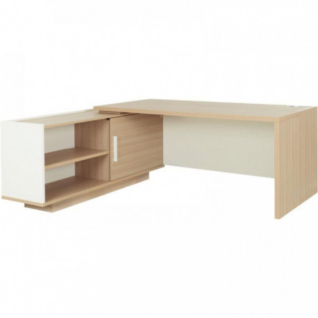 BUREAU RETOUR GAUCHE L200/218XH75XP90/180CM AVEC RANGEMENTS CHÊNE STRUCTURÉ/BLANC BRABANT