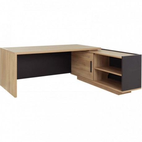 BUREAU RETOUR DROITE L200/218XH75XP90/180CM AVEC RANGEMENTS CHÊNE DU BOCAGE/ANTHRACITE BRABANT