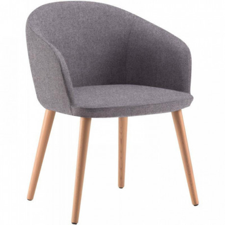 FAUTEUIL MILOS 4  PIEDS BOIS NATUREL  TISSU LAINE 75%  BLEU GRIS CHINE GAR. 2 ANS 